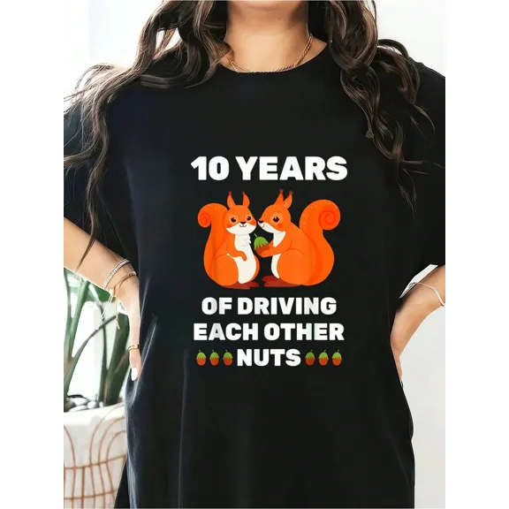 Funny 10th Anniversary Squirrel Graphic Tee - 10 Years Of Driving Each Other Nuts Retro Couple Gift T-Shirt for Husband Wife Men Women