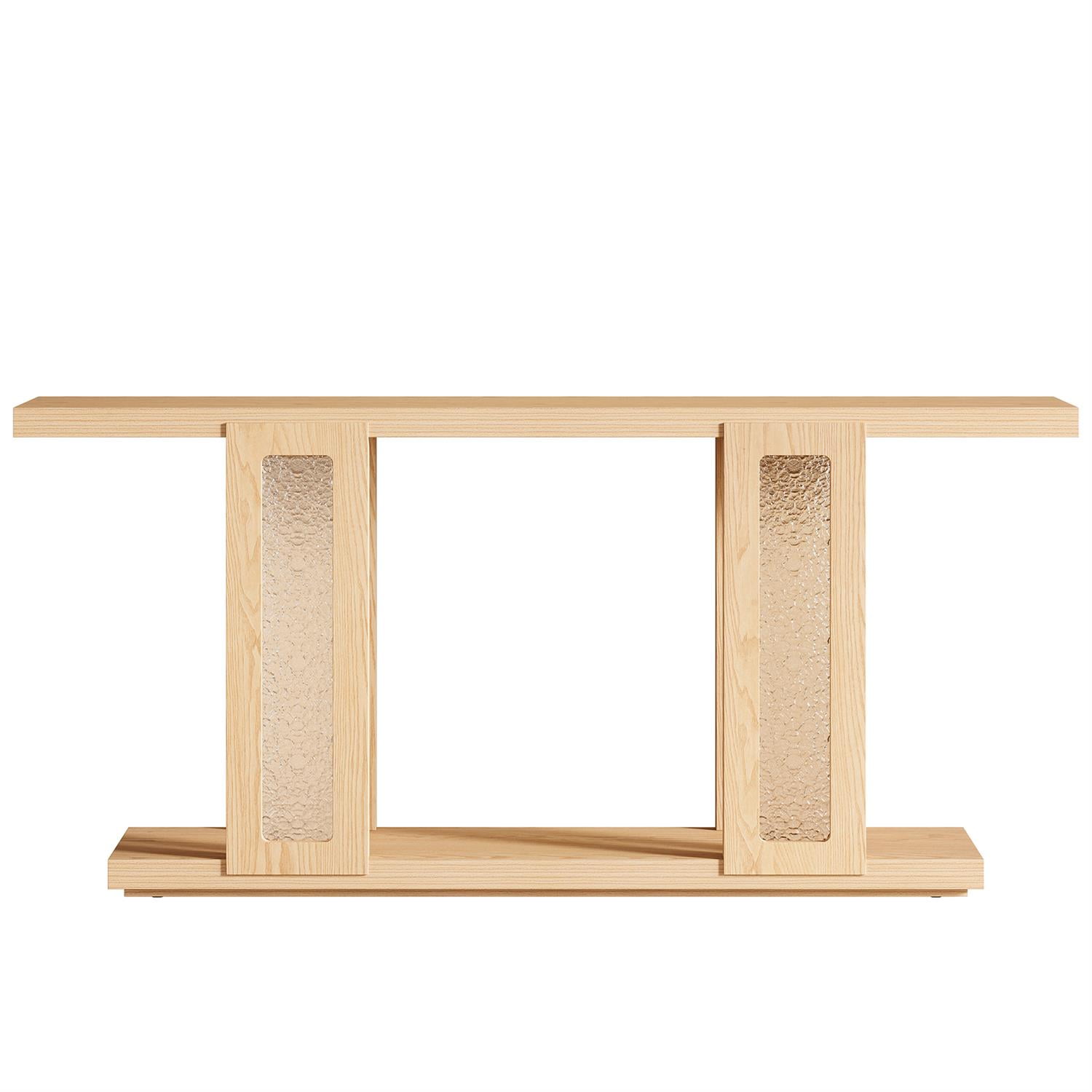 Demi Bonn 70" Modern Light Oak End Table with Intricate Inlays, Contemporary Side Table for Living Room, Stylish Wooden Console, Brown