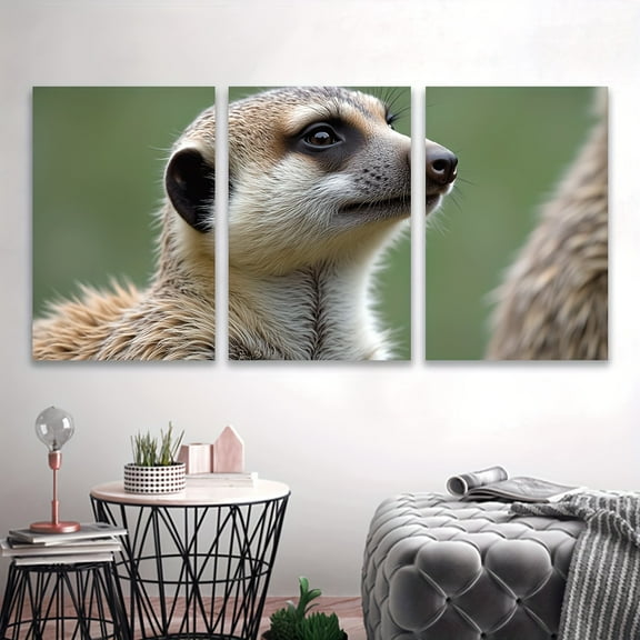 3pcs Frameless Canvas Wall Art - Meerkat Close-Up Triptych, Spray-Painted Art Deco Vertical Wall Decor for Living Room, Bedroom, Office, Kitchen, Dining Room - Unique Birthday, Holiday, Housewarming
