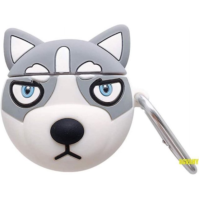 Funda para Airpods 1 y 2, diseño de Husky de silicona suave con dibujos animados en 3D, con soporte de hebilla de anillo, funda protectora de carga a prueba de golpes, piel fresca Kawaii