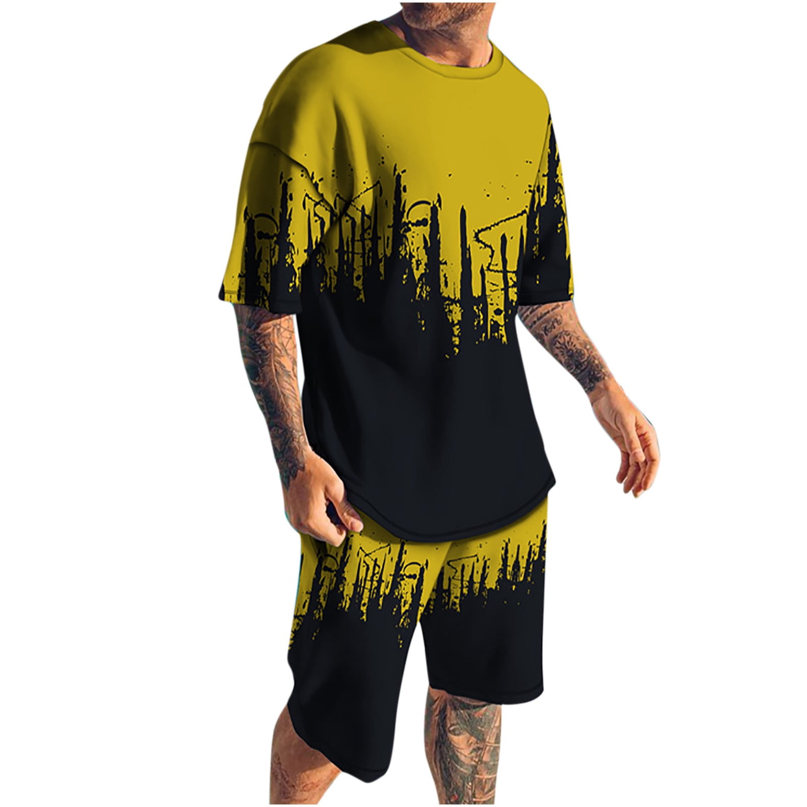 ZCFZJW Mens Casual Sport Outfit Suit 3D Gradient Tie Dye Print Short