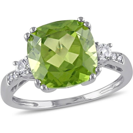 Tangelo 5-2/5 Carat T.G.W. Peridot and Created White Sapphire with Diamond-Accent 10kt White Gold Cocktail Ring