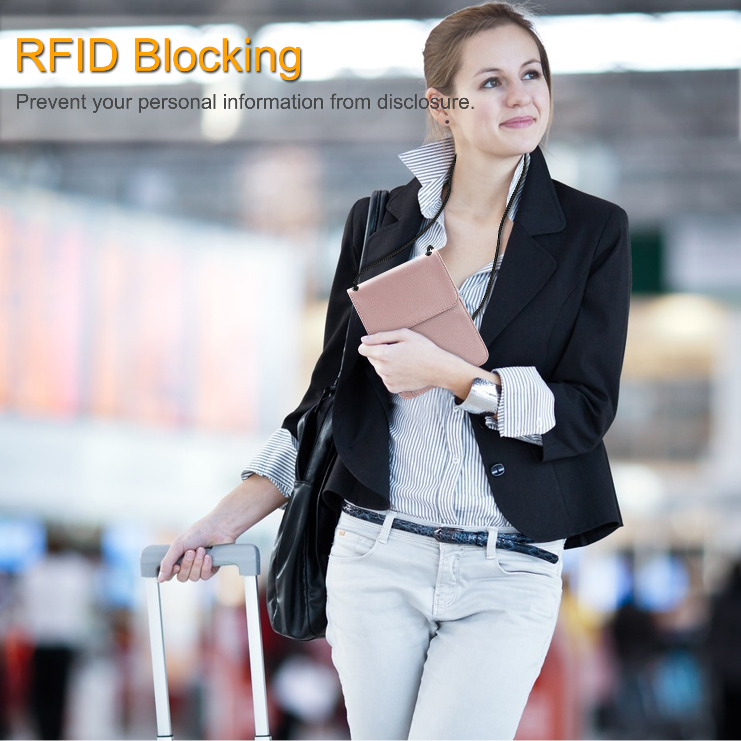 Fintie Passport Holder Neck Pouch [RFID Blocking] Premium PU Leather Travel Wallet, Rose Gold - image 2 of 7
