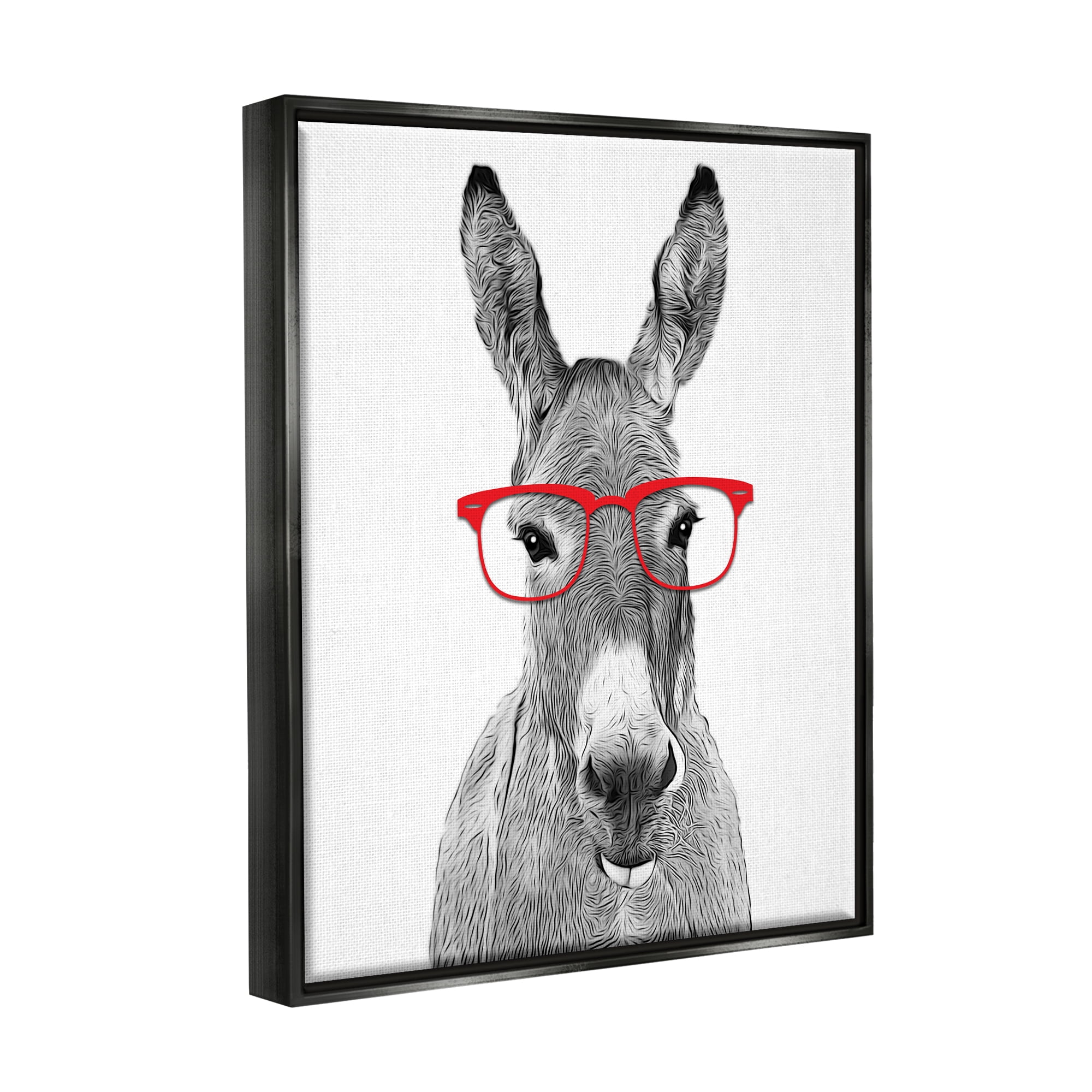 Stupell Industries Donkey In Red Eyeglasses Animal Animals & Insects Painting Black Floater Framed Art Print Wall Art