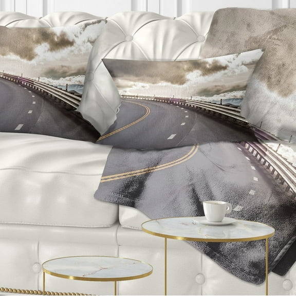 Designart Sky Road Curve Landscape - Photography Throw Pillow - 12x20