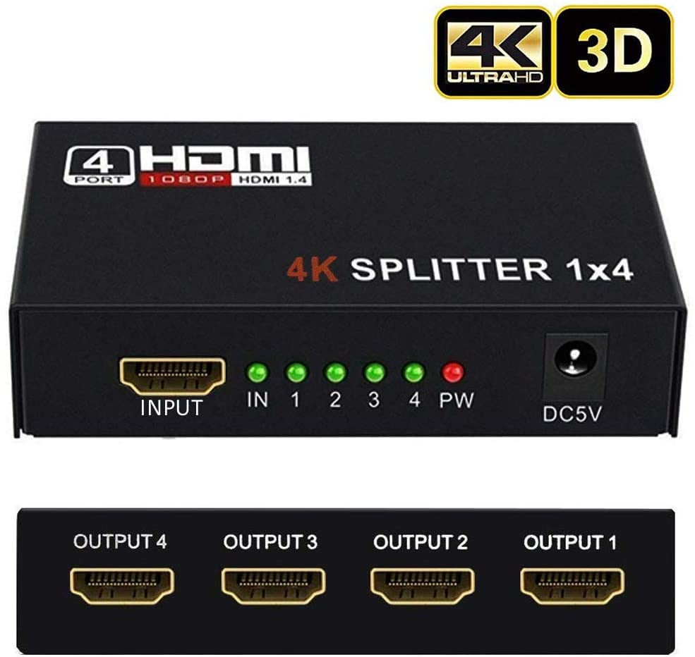 Noir Splitter HDMI 4K PS4 Projektor. Lecteur DVD/Blu-Ray PS3 HDTV FISHOAKY Aluminium Ver 1.4 Répartiteur HDMI Splitter 1 Entree 2 Sorties en Charge HD 3D 1080P 4K@30Hz Compatible avec Xbox 