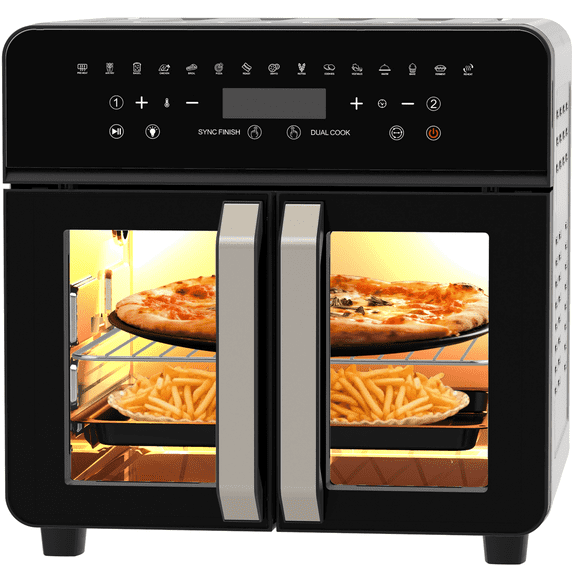 Air Fryer Toaster Oven Combo, 24 QT Fench Door Countertop Toaster Oven, 360 Degree Air Flow, 15 Cooking Functions, Digital Controls, 13 Accessories Included, Non-toxic Food Grade Stainless Steel