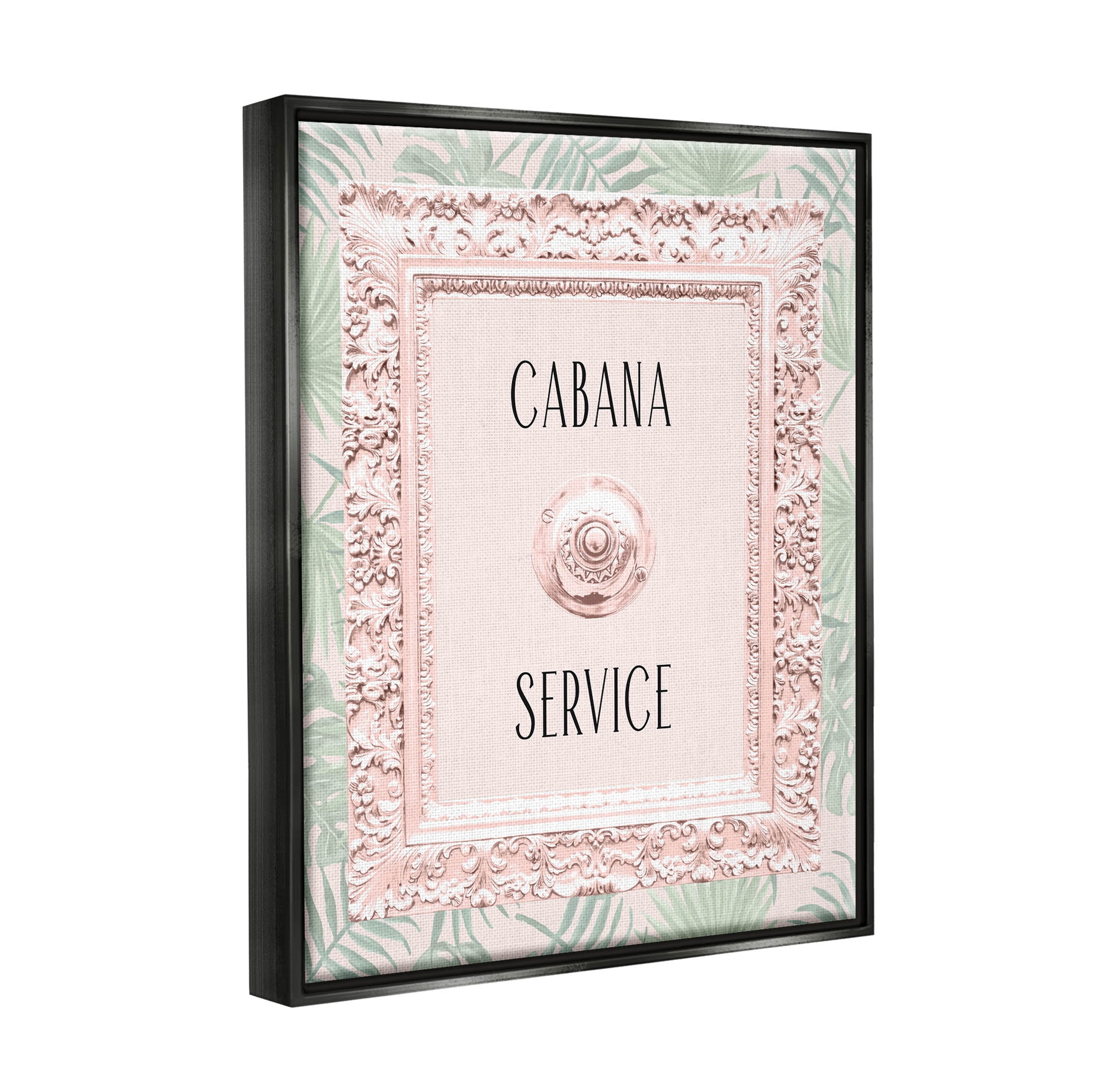 Stupell Industries Cabana Service Tropical Leaves Graphic Art Jet Black Floating Framed Canvas Print Wall Art, Design by Lil' Rue