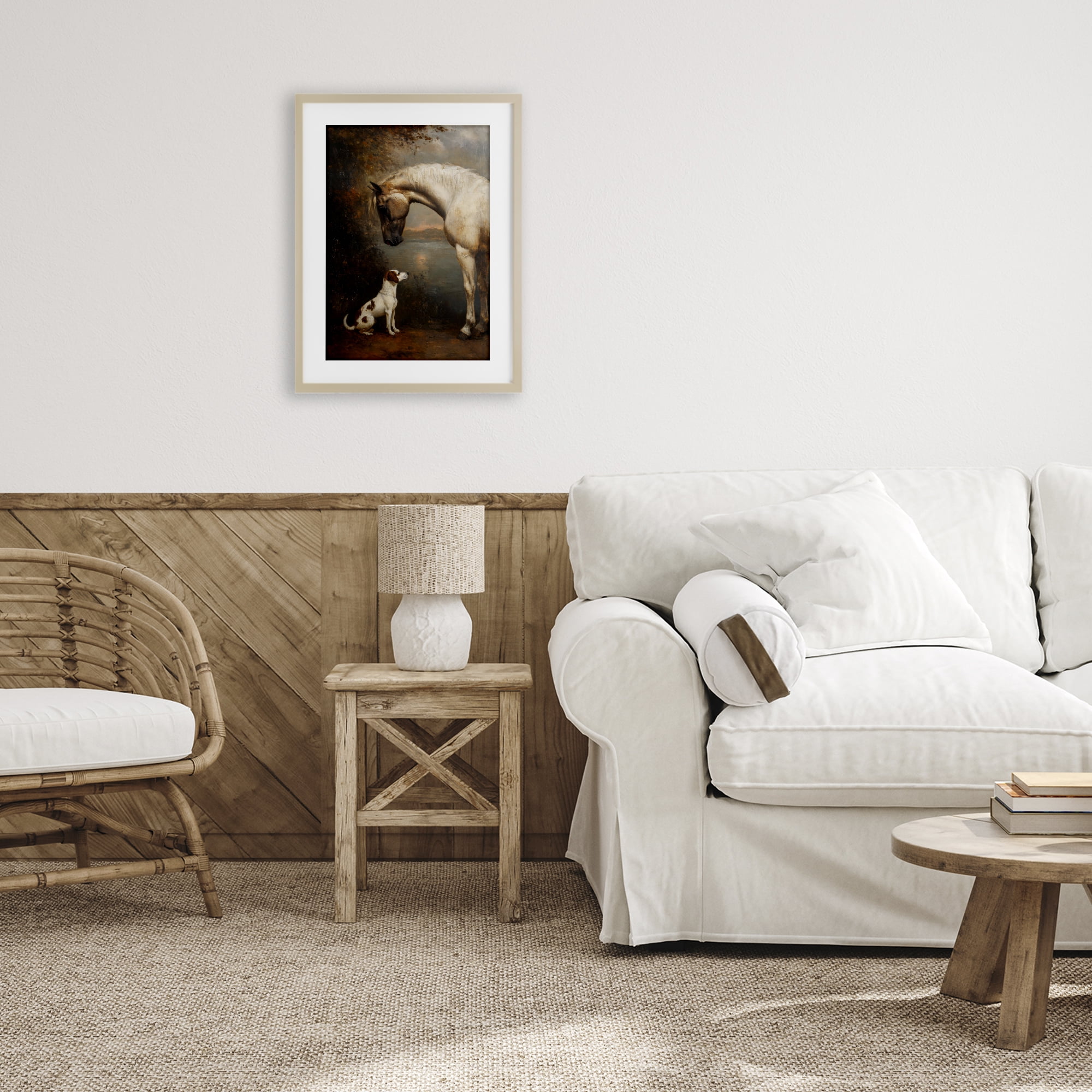 Stupell Industries Hound & Horse Vintage View Birch Framed Print Under Glass, design by Petal Prints Design