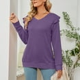 thumbnail image 4 of gakvbuo Fall Women Casual Solid Long Sleeve Ruffles Hoodie V-Neck T-Shirt Blouse, 4 of 7