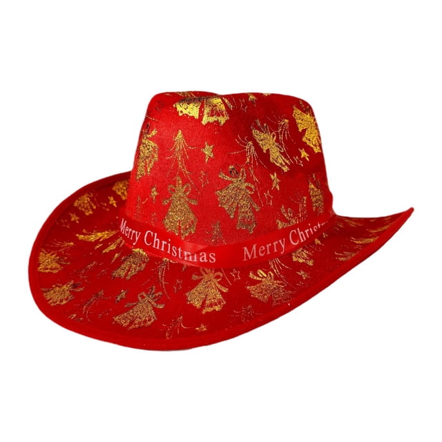 Sombrero de vaquero navideño de ala ancha y ligero para festivales. Foto: Pajarita dorada