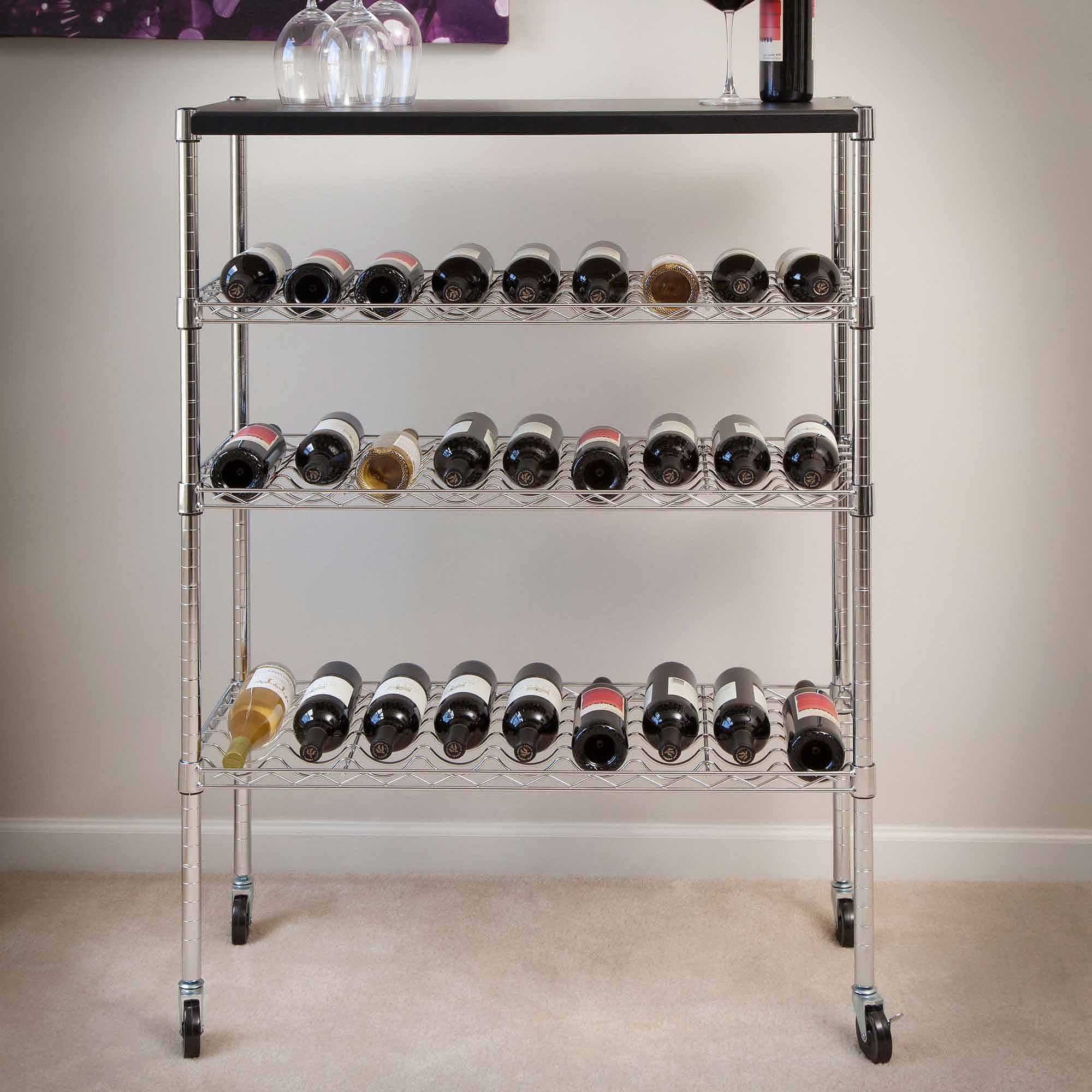 Lavish Home Rolling Chrome Wine Rack Cart Portable Bar