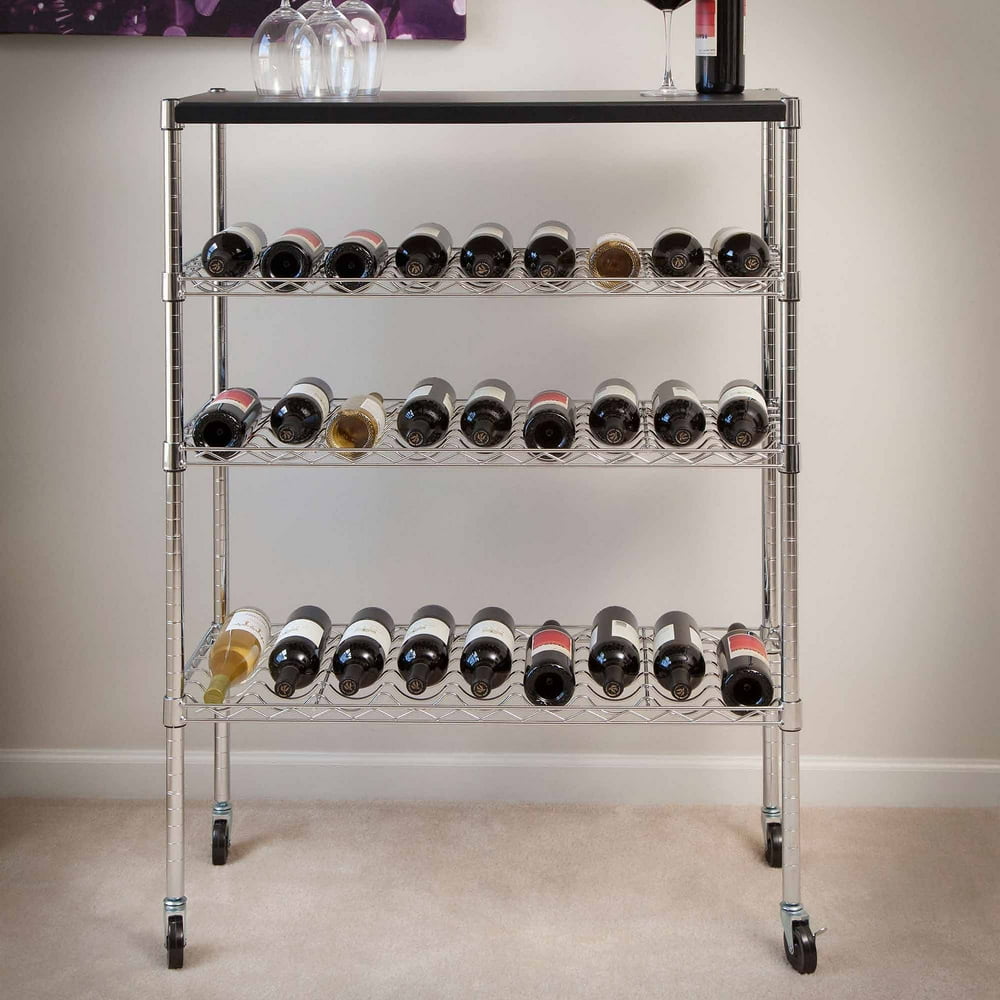 Lavish Home Rolling Chrome Wine Rack Cart Portable Bar