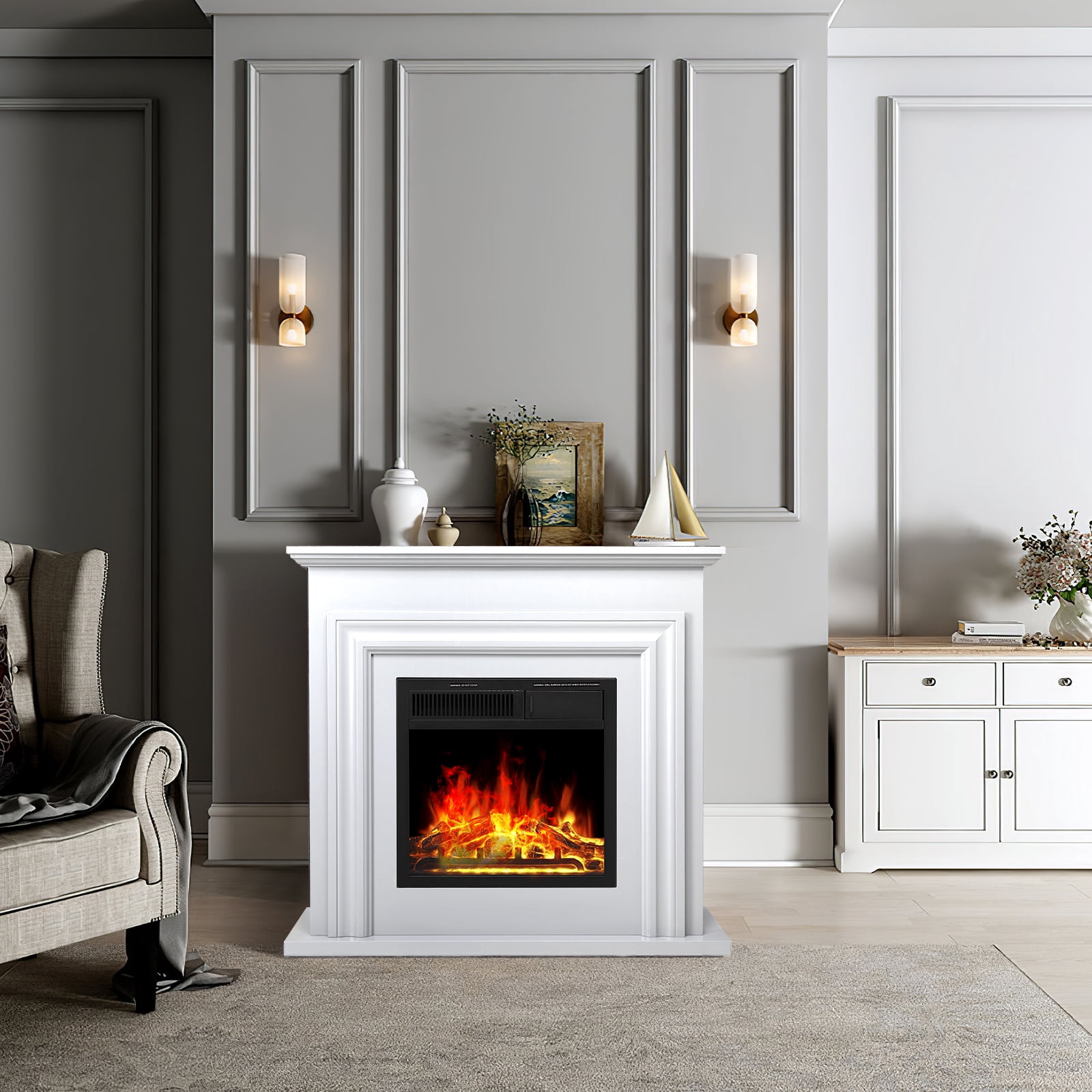 KISSAIR Electric Fireplace with Mantel Package Freestanding Fireplace  Heater Corner Firebox with Log u0026 Remote Control, 750-1500W,WHITE -  Walmart.com