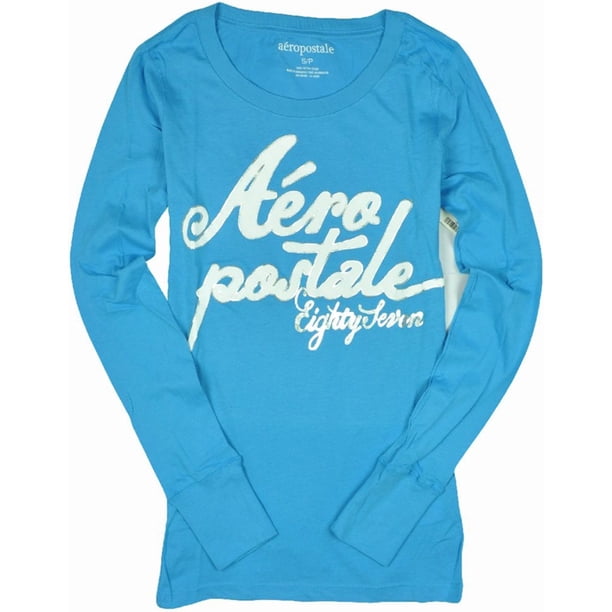 Aeropostale playera con gráfico Eighty Seven para mujer, azul, XS