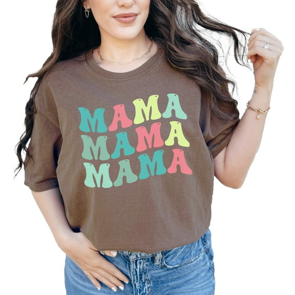 Mama, Mother Themed, Groovy Retro Wavy Text, Espresso Comfort Colors T-Shirt, Small
