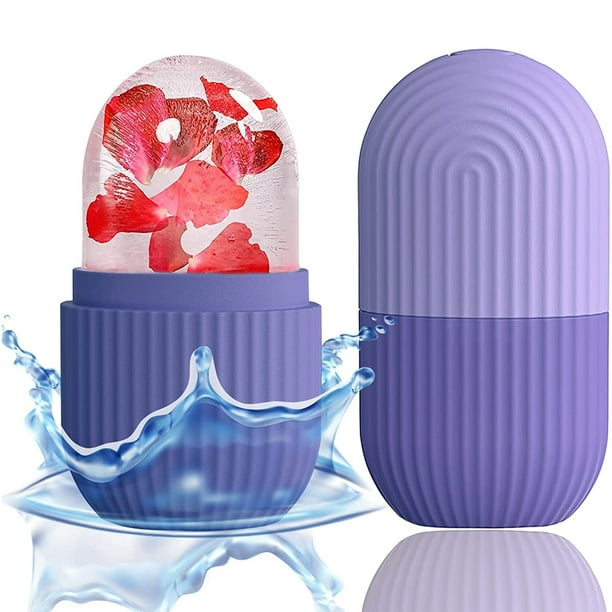 Masajeador de rodillo facial de hielo, rodillo de cubitos de hielo para cara, ojos y cuello, acondicionamiento natural y cuidado de la piel, bolsas para ojos desinfladas, molde de hielo de silicona