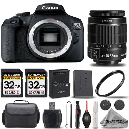 Canon EOS 2000D (Rebel T7) DSLR Camera + Canon EF-S 18-55mm IS STM Lens + 2 Of 32GB Class 10 SDHC Flash Memory Card + 58mm UV Protection Filter- All Original Accessories Included - International Versi