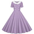 thumbnail image 3 of Vornjynx Midi Dresses for Kids Girls Plaid Printed Button-Up Collar V Neck Summer Wedding Trendy Dress Purple Size 8, 3 of 7