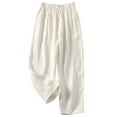 thumbnail image 2 of Odbmxy Woman's Pants Plus Wide-Leg Ankle Women Trousers Solid Color Elastic Waist Loose Palazzo Casual Holiday White Pants,L, 2 of 9