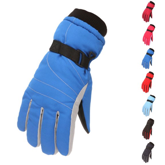 Bmisegm Kids Ski Snow Gloves Outdoor Youth Skating Snowboarding Windproof Boys Girls Winter Gloves Print Ski Mittens Blue L