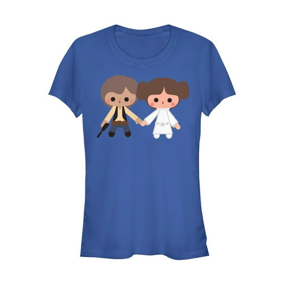 Junior's Star Wars Cute Cartoon Han Leia Love  Graphic Tee Royal Blue Small