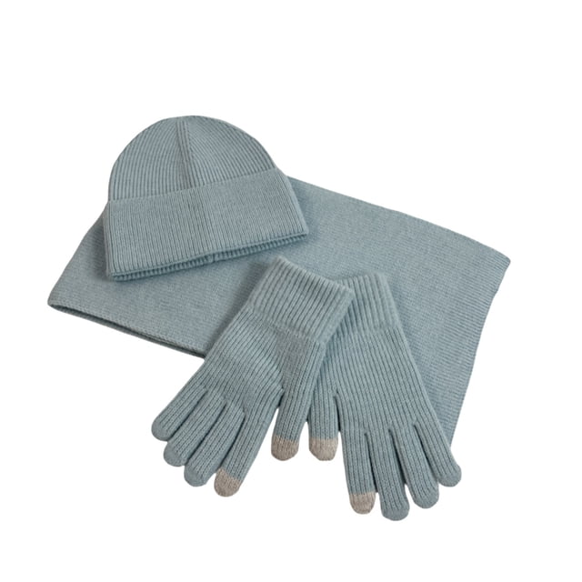 MIASHUI Solid Color Knit Hat, Scarf, and Gloves Three-Piece Set, Knit Fake Wool Yarn Scarf Red Christmas Hat Set Blue