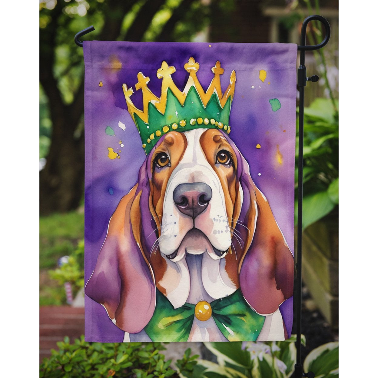 Basset Hound King of Mardi Gras Garden Flag