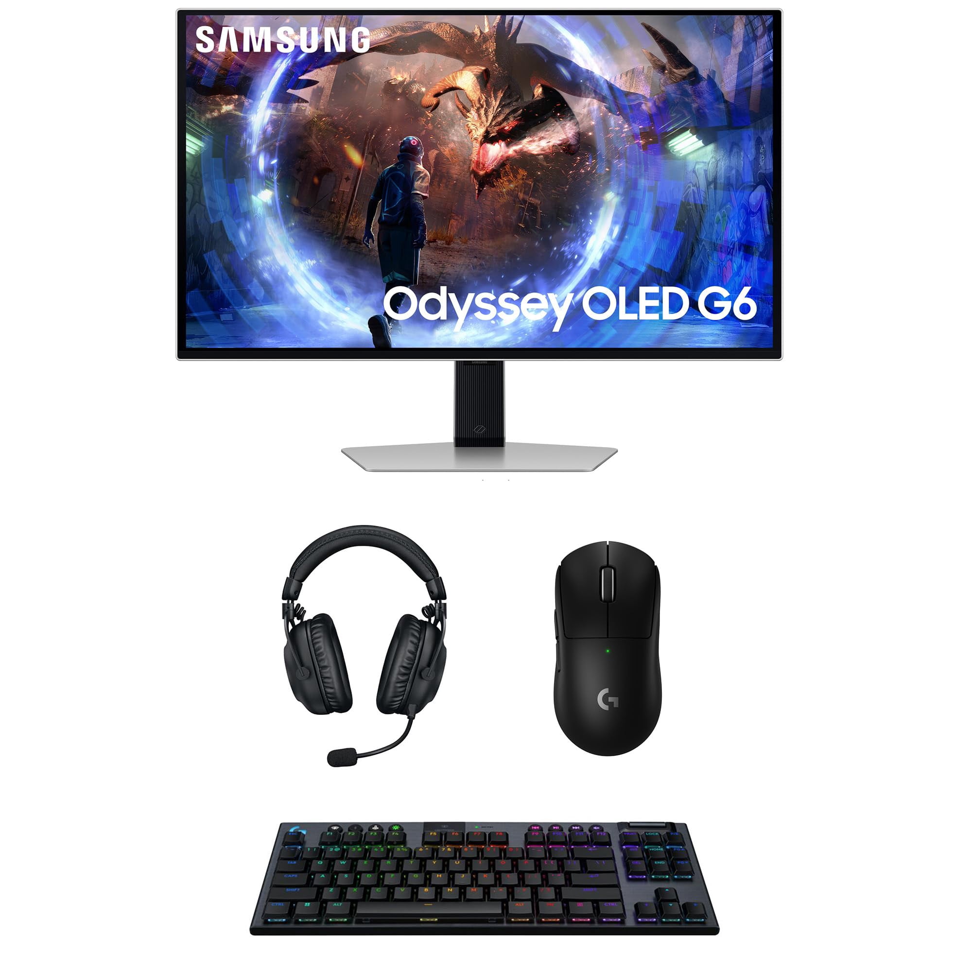 Samsung LS27DG602SNXZA 27" G60SD Odyssey OLED QHD 360Hz Gaming Monitor with PRO-X-2-LIGHTSPEED Headset, G915 Keyboard, and PRO-X-2-SUPERLIGHT Mouse (2024)