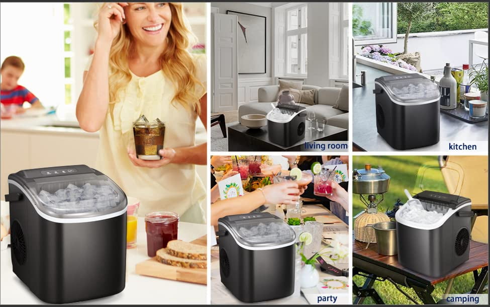 YUKOOL Desktop Ice Maker,Portable,9pcs/6-13min,26lbs/24H,Self Cleaning,With Ice Scoop,Black