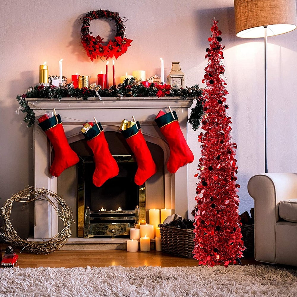 5 FT Christmas Trees with Lights, Collapsible Artificial Sequin Pop Up