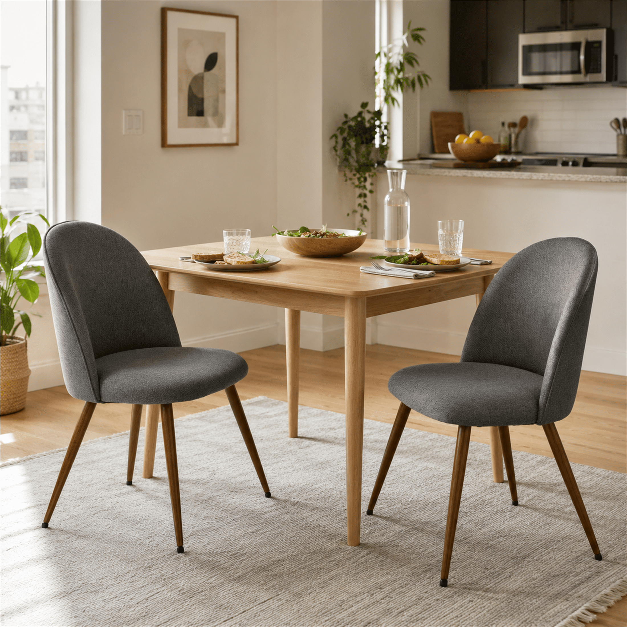 Homy Casa Set of 2 Modern Gray Upholstered Dining Chairs with Curved Back for Dining Room