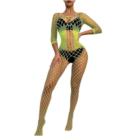 Ichuanyi Women Solid Lingerie Fishnet Crotchless Babydoll Bodysuits Nightwear