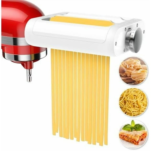 KitchenAid stand mixer 3-in-1 pasta maker attachment for rolling and cutting fresh pasta.