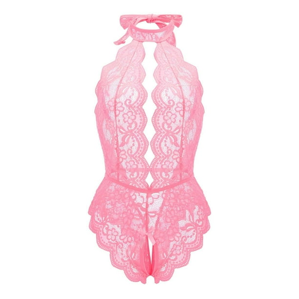 Gibobby Lencería para sexo Lencería de una pieza a la para mujer, lencería de juego de rol, disfraces sexys para mujer, lencería de encaje a cuadros rojos(Rosa, M)