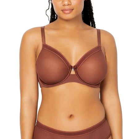 Women s Curvy Couture 1311 Sheer Mesh Unlined Underwire Bra (Chocolate 36D)