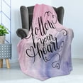 thumbnail image 4 of Ombre Pink Soft Flannel Fleece Throw Blanket, Cursive Follow Your Heart Words on Tones, Cozy Plush for Indoor and Outdoor Use, 70" x 90", Purple Pink, by Ambesonne, 4 of 5