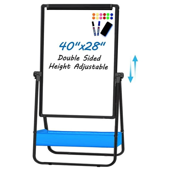 Dry Erase White Board with Stand Double Sided 40"X28" Magnetic U Standing Whiteboard, Height Adjustable & 360° Rotation Portable White Boards for School, Classroom, Home & Office