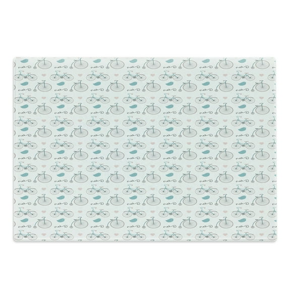 Bicycle Cutting Board, Diverse Size Repeating Nostalgic Bikes with Heart and Leaf Motifs Hipster Art, Decorative Tempered Glass Cutting and Serving Board, Large Size, Soft Pink Blue, by Ambesonne