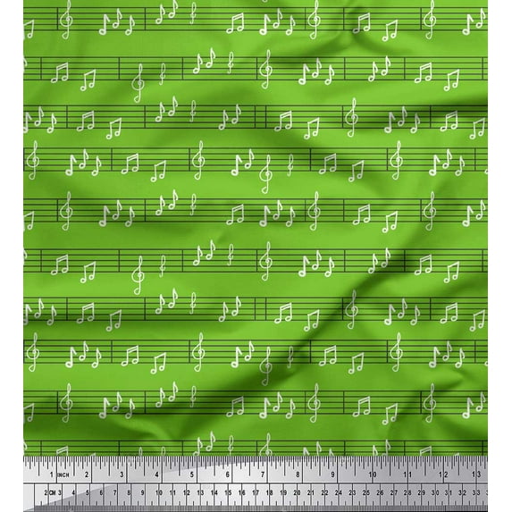 Soimoi Green Cotton Duck Fabric Notes Musical Instrument Print Fabric by the Yard 56 Inch Wide