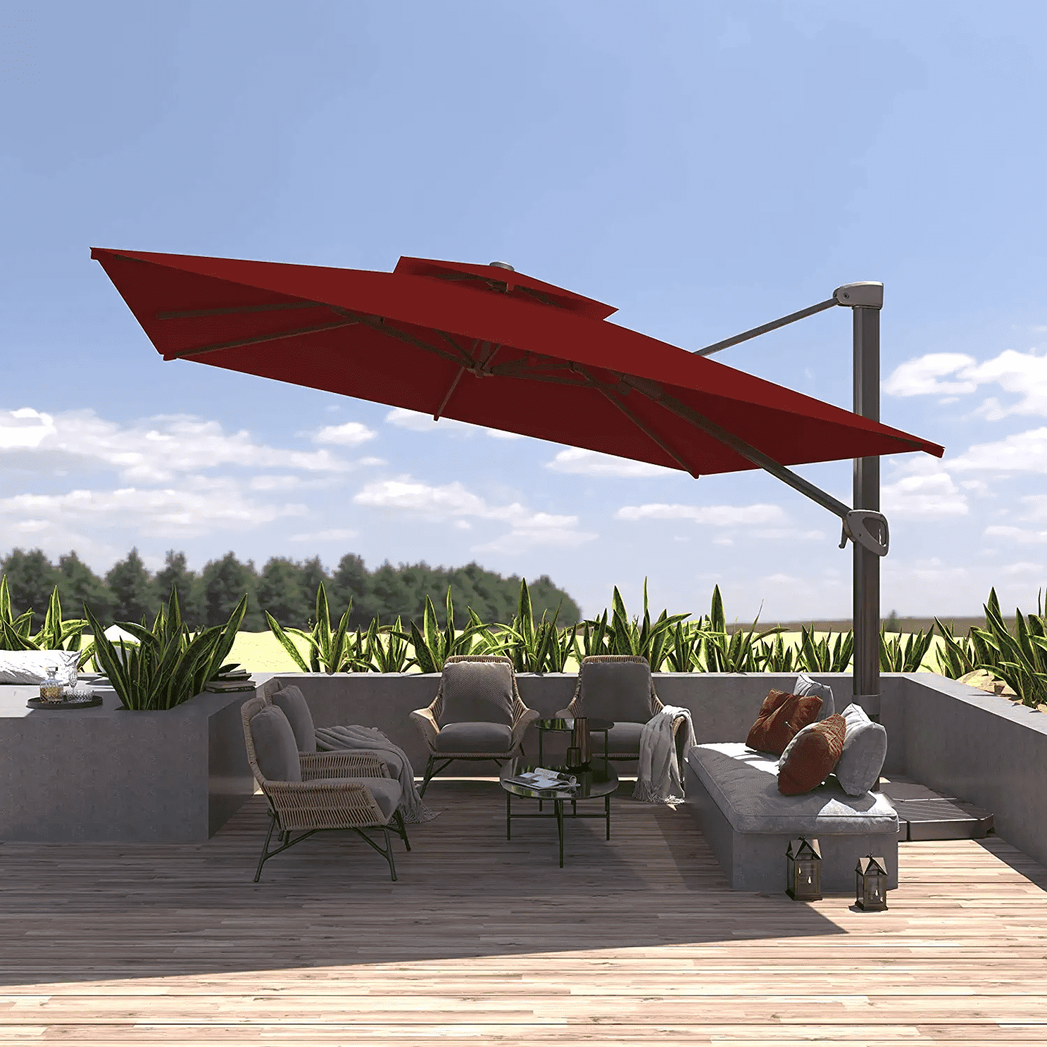 BLUU REDWOOD 11 FT Patio Umbrella Offset Cantilever Outdoor Umbrella