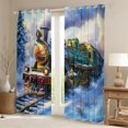 thumbnail image 2 of jejeloiu Vintage Train Black Out Curtains,Steam Engine Curtains Pack of 2 (42x63 Each),Green Godl Blue Bedroom Curtains For Boys Kids,Luxury Bedroom Decor, 2 of 6