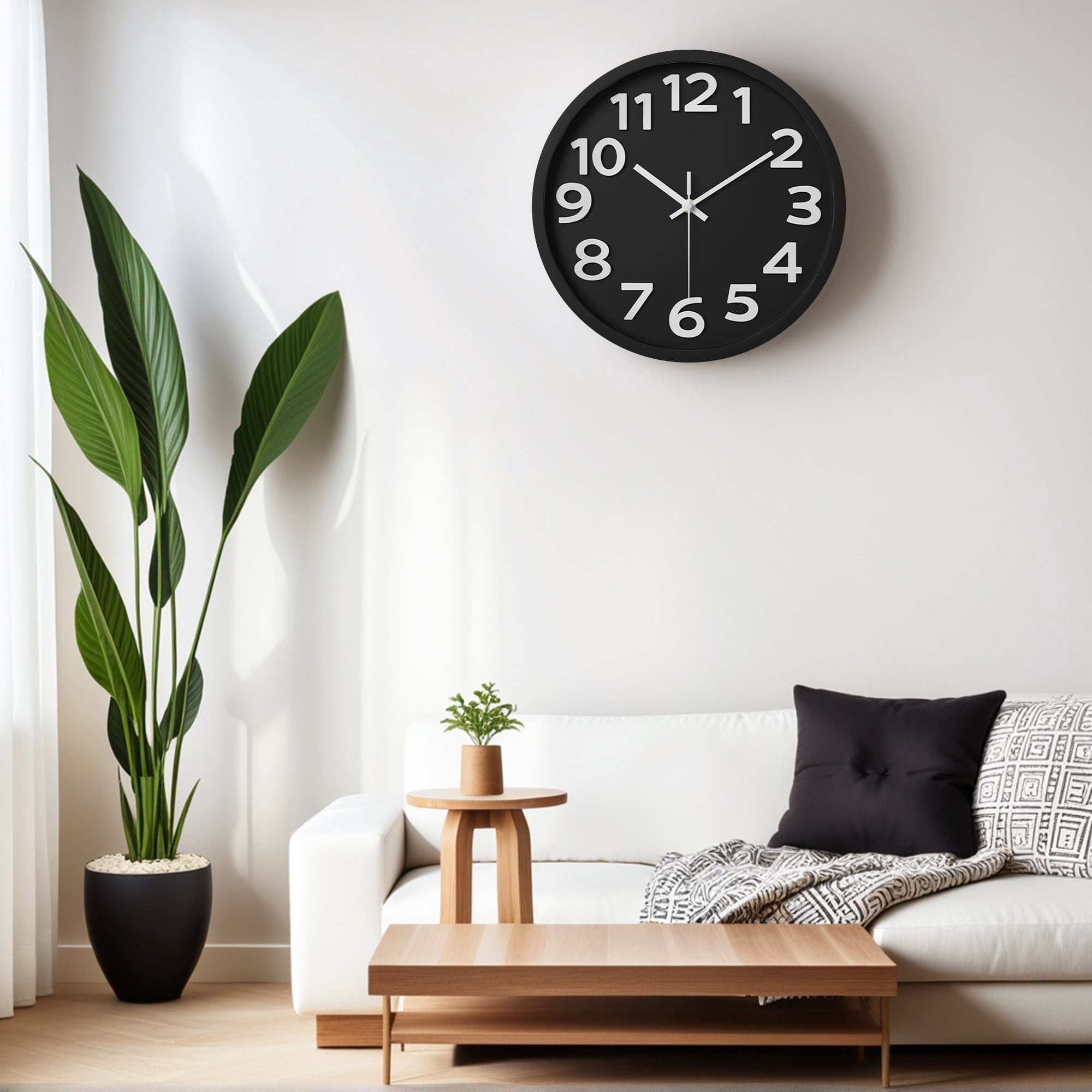 Unique Bargains Non-Ticking Battery Operated Wall Clock Black
