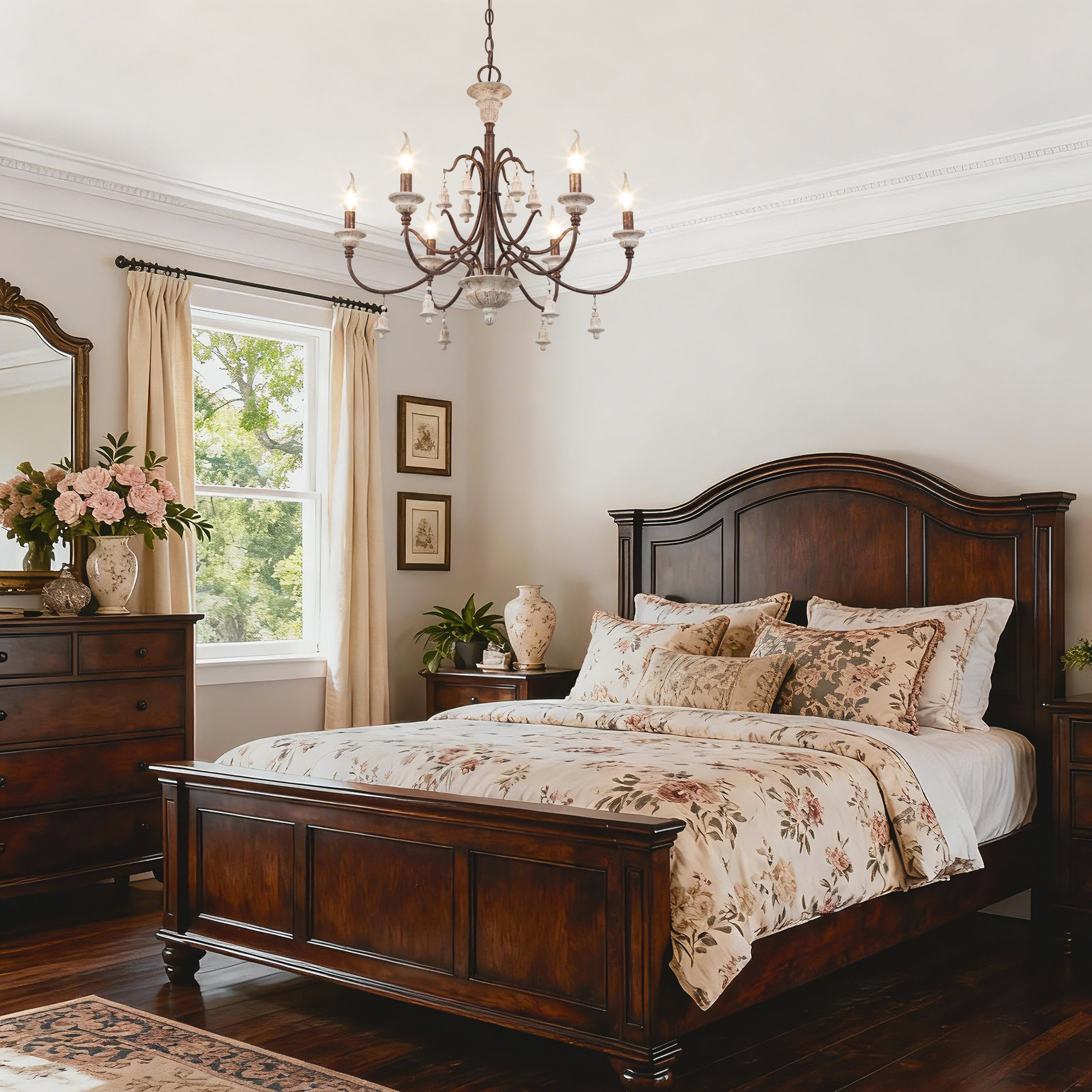 LNC Royal 6-Light Distressed Bronze French Country/Cottage Led Chandelier