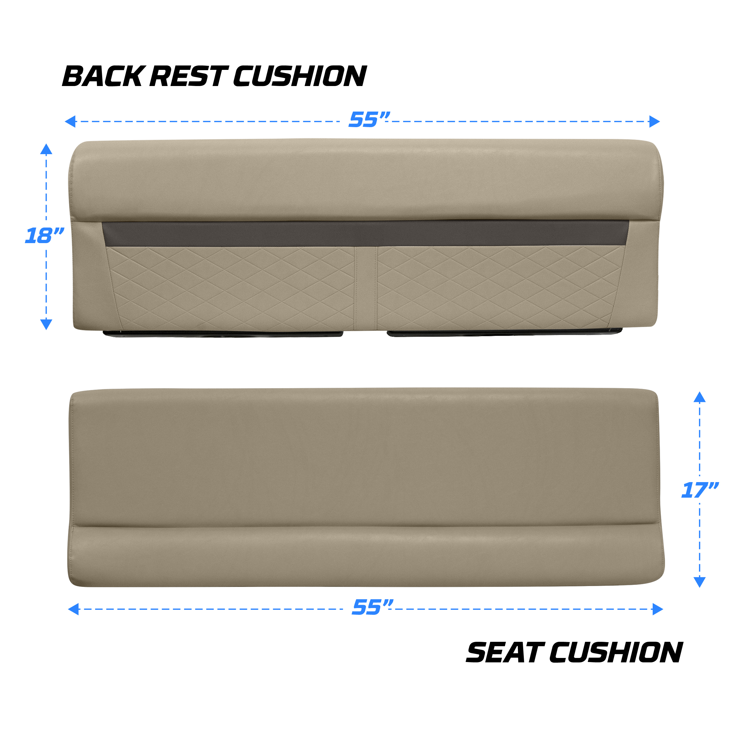 Wise DLX106-1900 DLX Series 55" Pontoon Bench Cushion Set - Neutral / Meteor