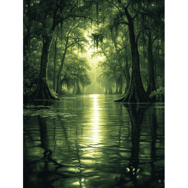 Qisvanset Framed Canvas Wall Art 12x16 Inch Mossy Swamp Tree Gothic Mystical Nature Wall Decor