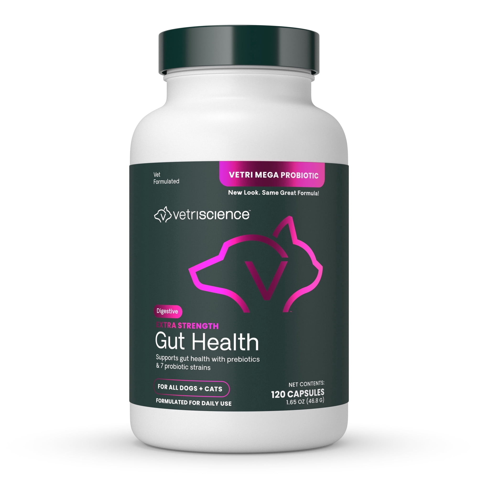 VetriScience Extra Strength Gut Health Capsules for Dogs & Cats, 120 Count