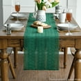 thumbnail image 5 of Sm:)e Dark Green Farmhouse Woven Rustic Hollow Table Runner, Boho Table Runner 12x36 Inch, Dining Kitchen Home Decor, 5 of 7