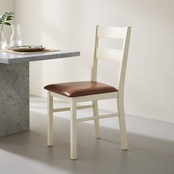 GVN PU Leather Kitchen Chair Set of 2 with Armless Design, Wooden Frame for Dining Set, Home Cafe, Restaurant Seating Furniture, White