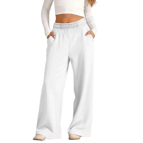 StSilkitty Palazzo Casual Pants for Girls Solid Color High Waist Elastic Flowy Wide Leg Pants with Pockets Lightweight Soft Trousers